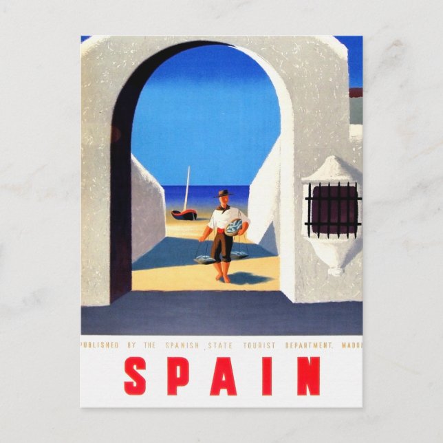 Vintage Spanien Fiskare Travel Vykort (Framsida)