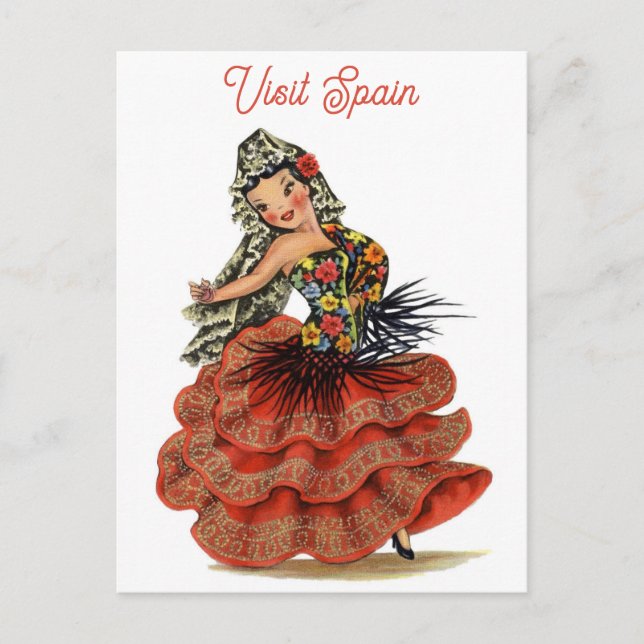 Vintage Spanien Flamenco Dancer Travel Vykort (Framsida)