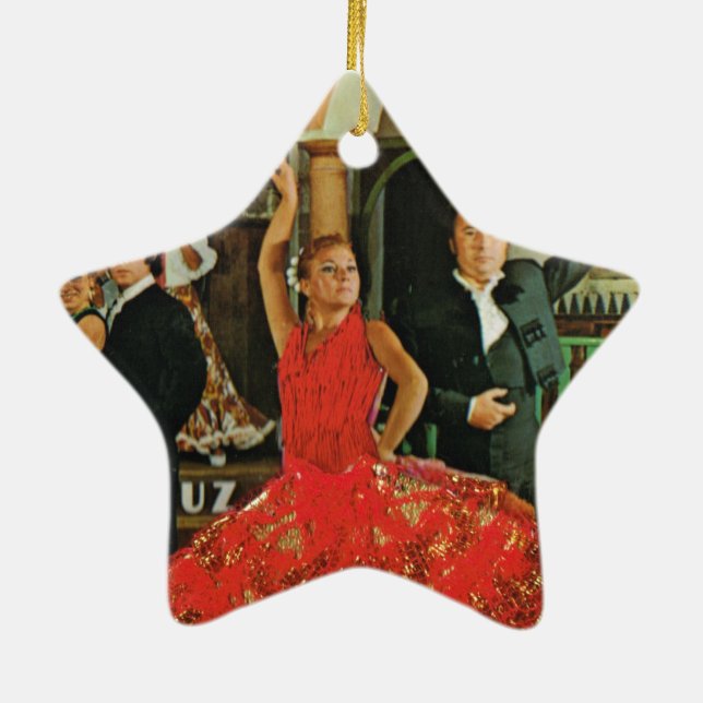 Vintage Spanien, flamencodansare Julgransprydnad Keramik (Baksidan)