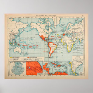 Vintage Spanien och Portugals kolonier - världska Poster