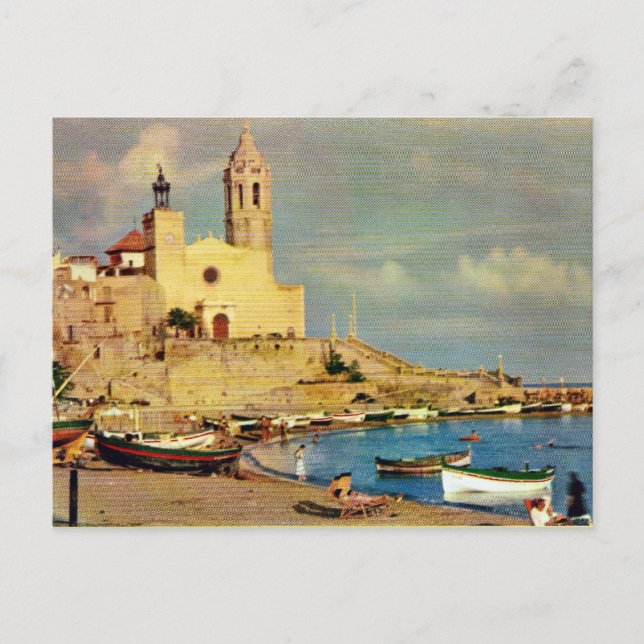 Vintage Spanien, platser, katedral och vattenfront Vykort (Framsida)