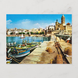 Vintage Spanien, Sitges strand Vykort