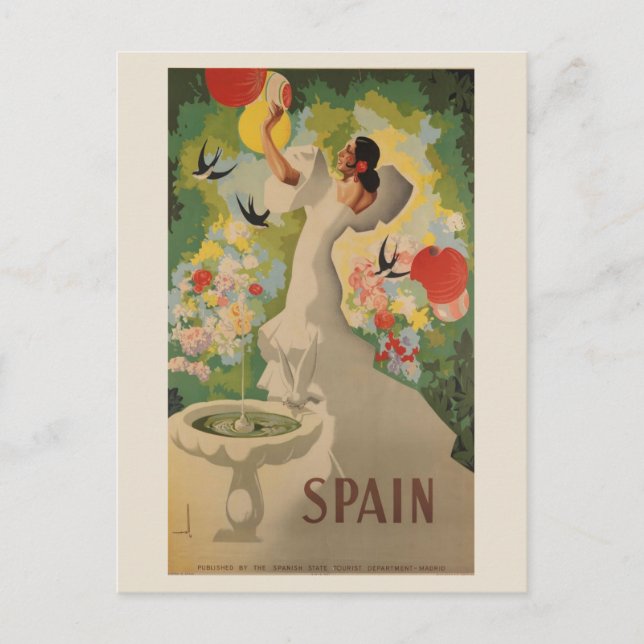 Vintage Spanien Spanska Flamenco Dancer Travel Vykort (Framsida)