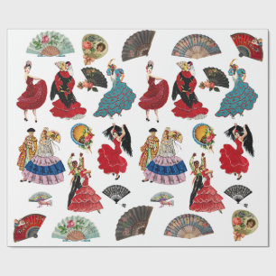 Vintage spansk flamencodansare kvinnliga fläktar k presentpapper