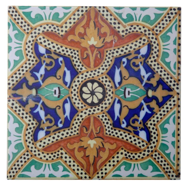 Vintage spansk mosaik kakelplatta (Framsidan)