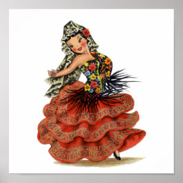 Vintage Spansk traditionell klänning Flamenco Danc Poster