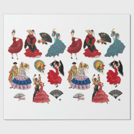 Vintage Spanska Flamenco Dancer women fläkt art Presentpapper