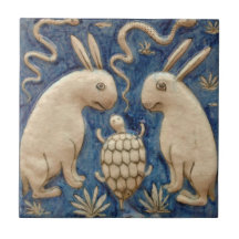 Vintage Spanska Tile Animal Rabbit Tortoise Blue