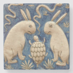 Vintage Spanska Tile Animal Rabbit Tortoise Blue Stenunderlägg