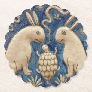 Vintage Spanska Tile Animal Rabbit Tortoise Blue Underlägg Papper