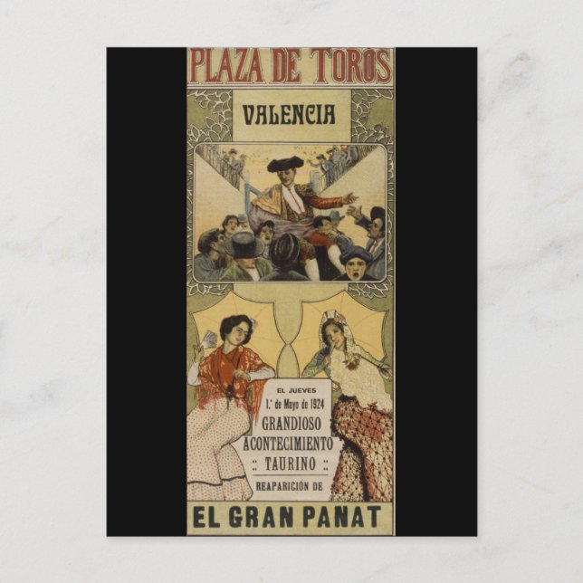 Vintage Spanska tjurfäktningar Valencia Vykort (Framsida)