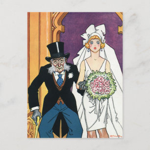 Vintage Spara datum, Bride Groom Newlyweds Vykort