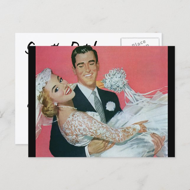 Vintage Spara datum! Meddelande Vykort (Fram/baksida)