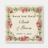 Vintage Spara datum, Rosa Flowers Blommigt Ro