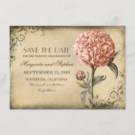 vintage - spara datumkortet med rosa peony datumet