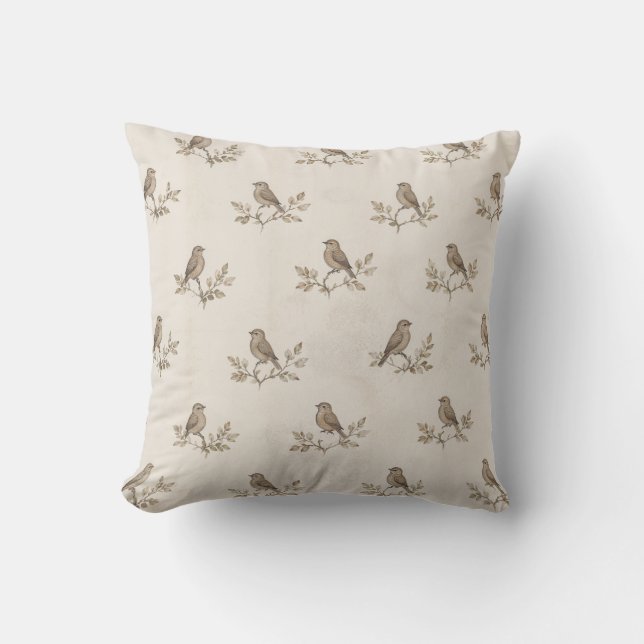 Vintage Sparrow Botanisk Kuddcover Kudde (Framsida)