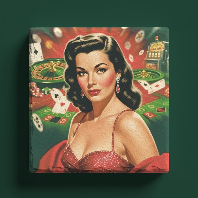 Vintage spelande pin-up stenunderlägg (Skapare uppladdad)