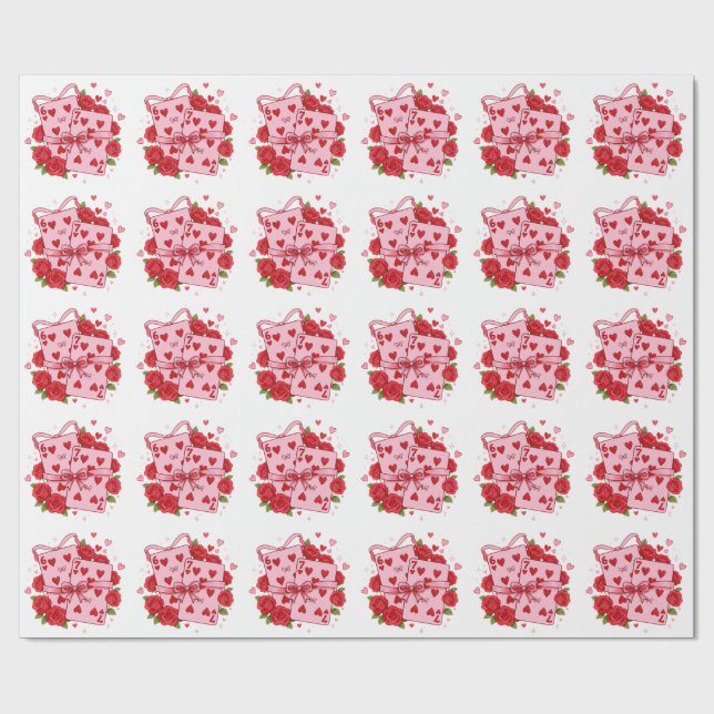 Vintage spelkort Hjärter Valentine Coquette Gi Presentpapper (Platt)