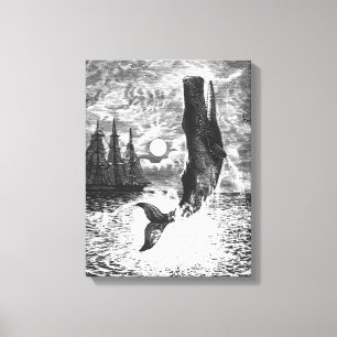 Vintage Sperm Whale Breaching, Marine Life Animals Canvastryck