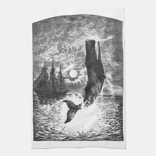 Vintage Sperm Whale Breaching, Marine Life Animals Kökshandduk (Vertikal)