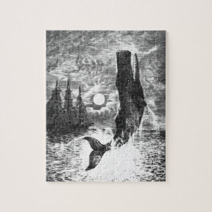 Vintage Sperm Whale Breaching, Marine Life Animals Pussel