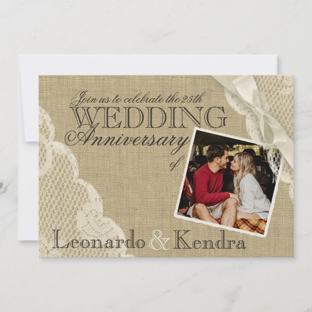 Vintage Spets Bröllopsjubileum Inbjudningar (Framsida)