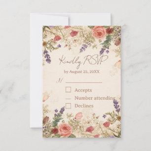Vintage spets och pressad botanisk RSVP-kort OSA Kort