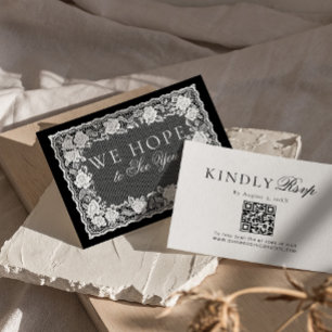 Vintage spets svart vit duk QR-kod RSVP OSA Kort
