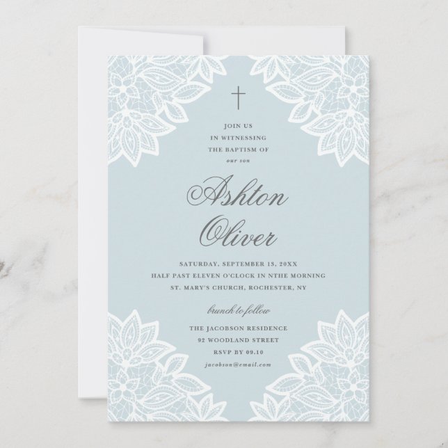 Vintage spetsblå religiöst dop & dop meddelande (Framsida)