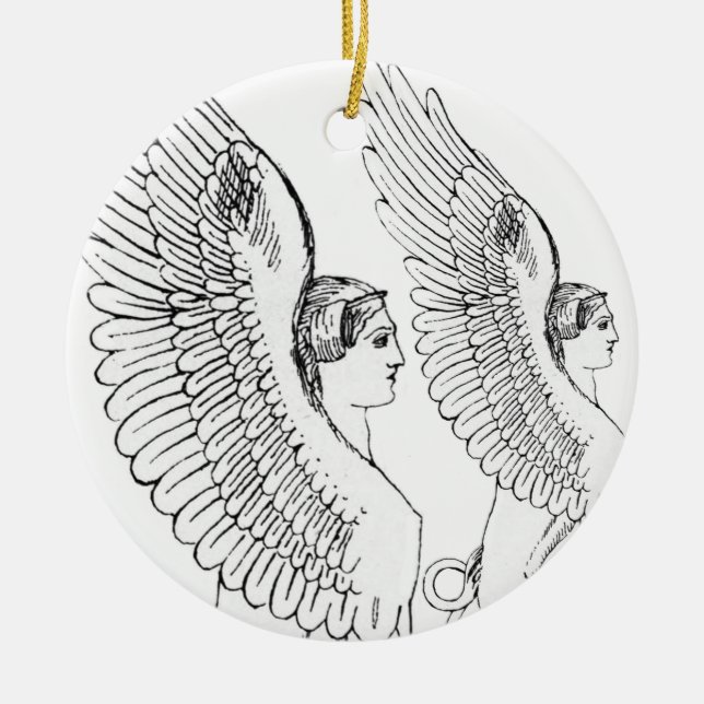 Vintage Sphinx-illustration Julgransprydnad Keramik (Framsidan)