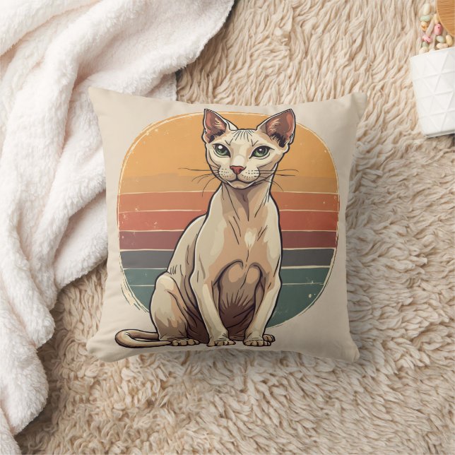 Vintage Sphynx Katt Mamma Retro Konst Kudde (Filt)