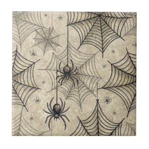 Vintage spindlar och spindelnät Halloween-mönster Kakelplatta