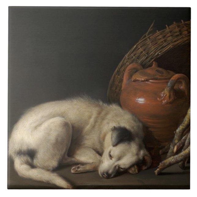 Vintage Spipande Hund av Gerrit Dou Kakelplatta (Framsidan)