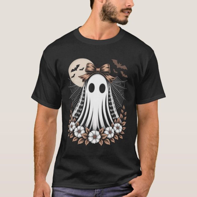Vintage Spök Halloween Krage T Shirt (Framsida)