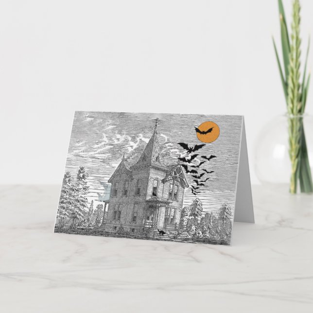 Vintage spökad födelsedag för husHalloween Kort (Framsida)