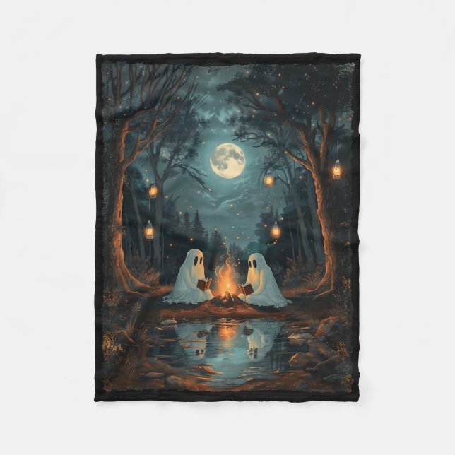 Vintage spökbokläsning Camping Gotisk Hallowee Fleecefilt (Framsidan)