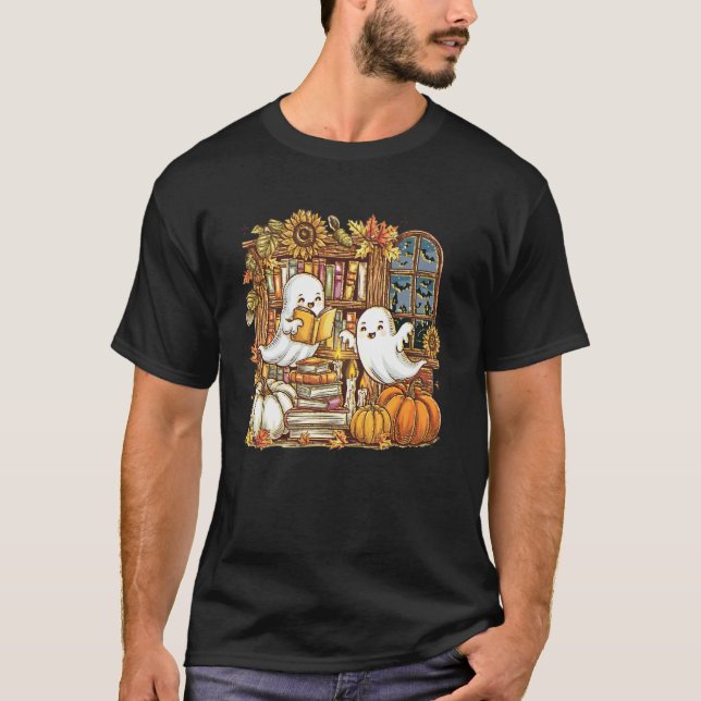 Vintage spökboksläsning Pumpa Gotisk Halloween T Shirt (Framsida)