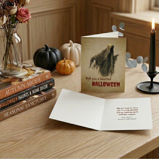 Vintage spöke Halloween-hälsningar  Helgkort (Skapare uppladdad)