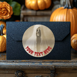 Vintage spöke insvept i ett lakan Halloween Runt Klistermärke