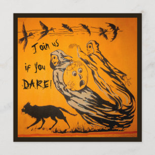 Vintage Spöken, Kråkor, Fladdermus, Kat Halloween Inbjudningar