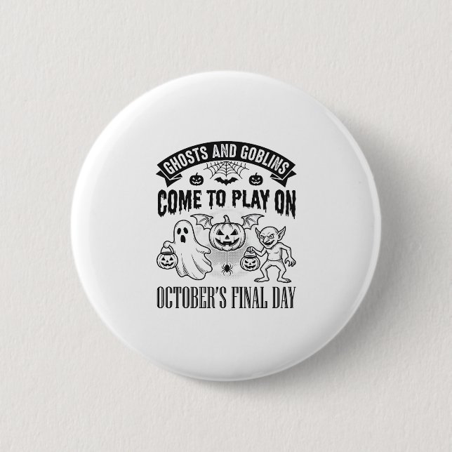 Vintage spöken och gubbar Halloween tröja design_ Knapp (Framsida)