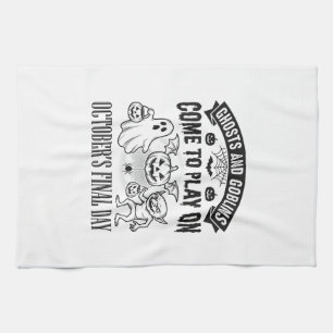 Vintage spöken och gubbar Halloween tröja design_ Kökshandduk
