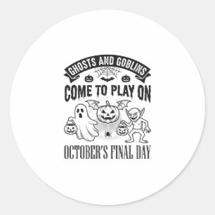 Vintage spöken och gubbar Halloween tröja design_ Runt Klistermärke