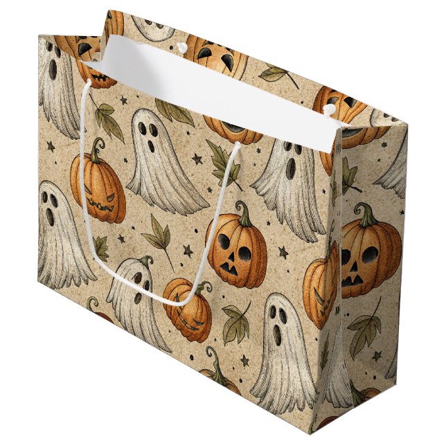 Vintage Spöken & Pumpkins Halloween Mönster (Framsidan Vinklad)