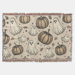 Vintage Spöken & Pumpkins Halloween Mönster (2) Filt