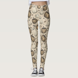 Vintage Spöken & Pumpkins Halloween Mönster (2) Leggings