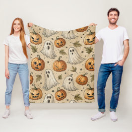 Vintage Spöken & Pumpkins Halloween Mönster Fleecefilt
