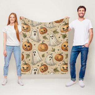 Vintage Spöken & Pumpkins Halloween Mönster Fleecefilt