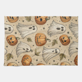 Vintage Spöken & Pumpkins Halloween Mönster Kökshandduk