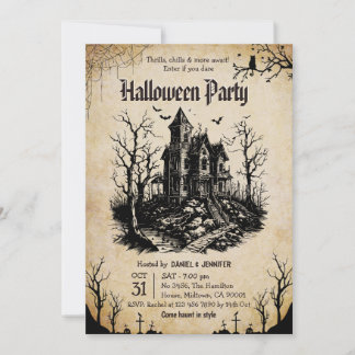 Vintage spökhus fladdermöss Halloween-fest Gothic Inbjudningar